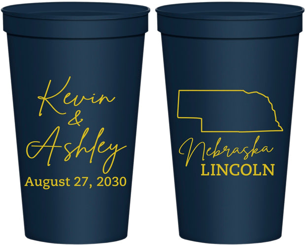 Personalized Wedding 22 oz Stadium Cups - Nebraska | 126