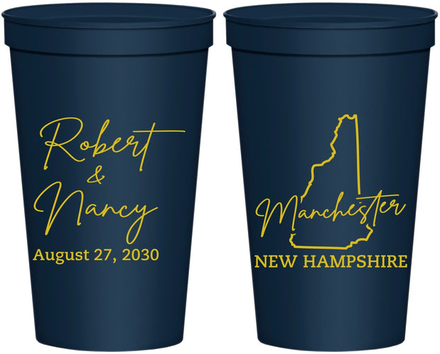 Personalized Wedding 22 oz Stadium Cups - New Hampshire | 128