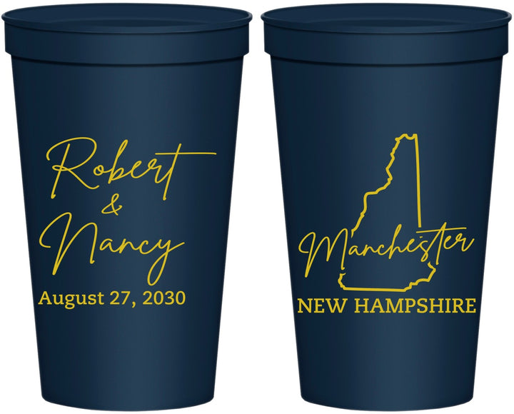 Personalized Wedding 22 oz Stadium Cups - New Hampshire | 128