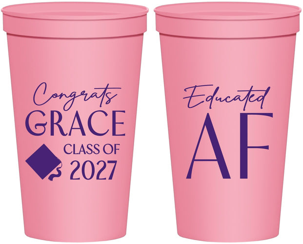 Personalized Graduation 22 oz Stadium Cups - Class Of 2027 Educated Af | 130040