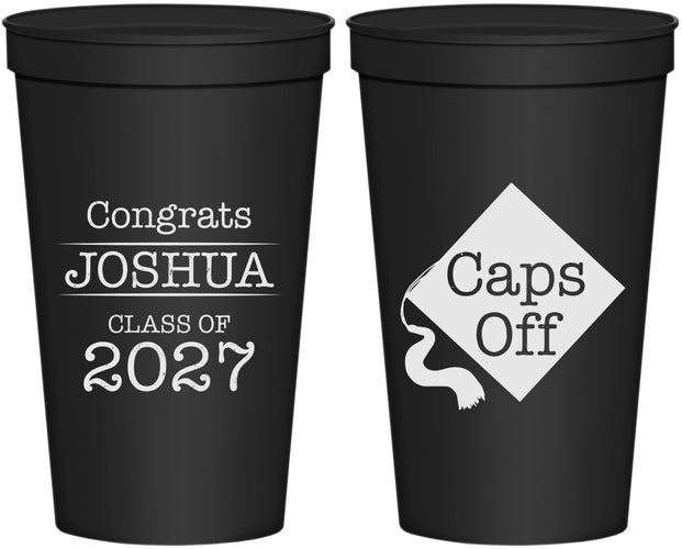 Personalized Graduation 22 oz Stadium Cups - Class Of 2027 Caps Off | 130045