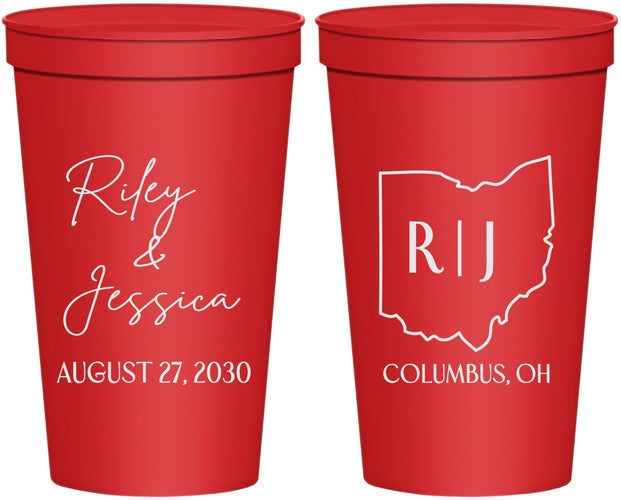 Personalized Wedding 22 oz Stadium Cups - Ohio | 134