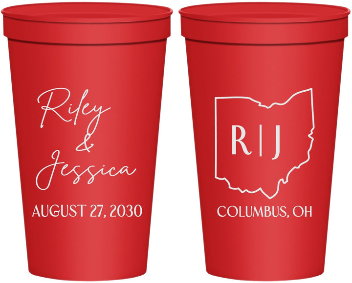 Personalized Wedding 22 oz Stadium Cups - Ohio | 134