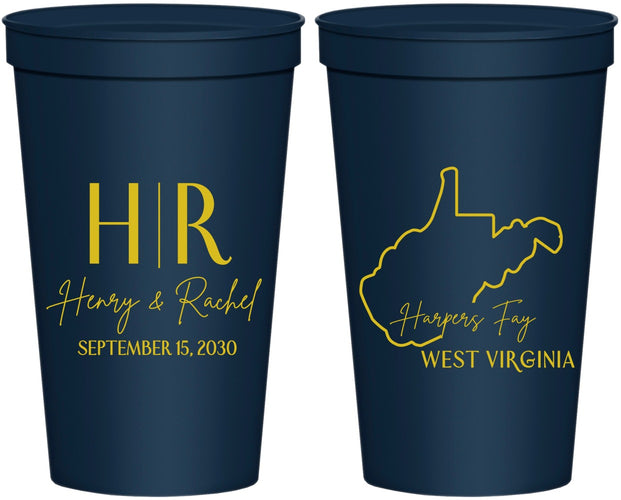Personalized Wedding 22 oz Stadium Cups - West Virginia | 147