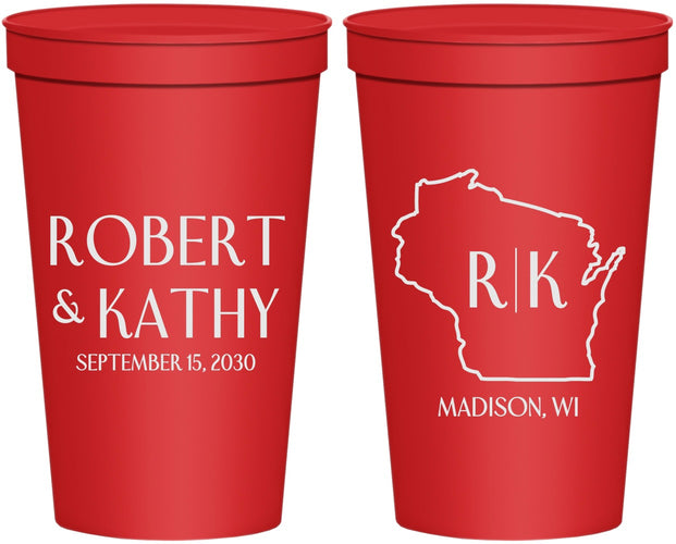 Personalized Wedding 22 oz Stadium Cups - Wisconsin | 148