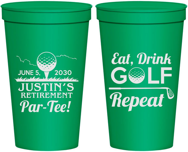 Personalized Retirement 22 oz Stadium Cups - Eat Drink Golf Repeat | 150005