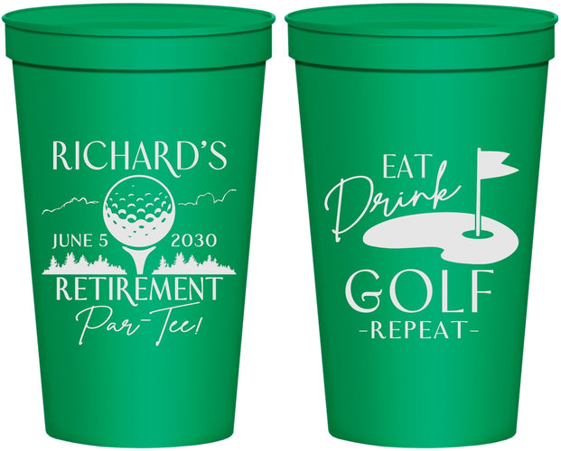 Personalized Retirement 22 oz Stadium Cups - Eat Drink Golf Repeat | 150006