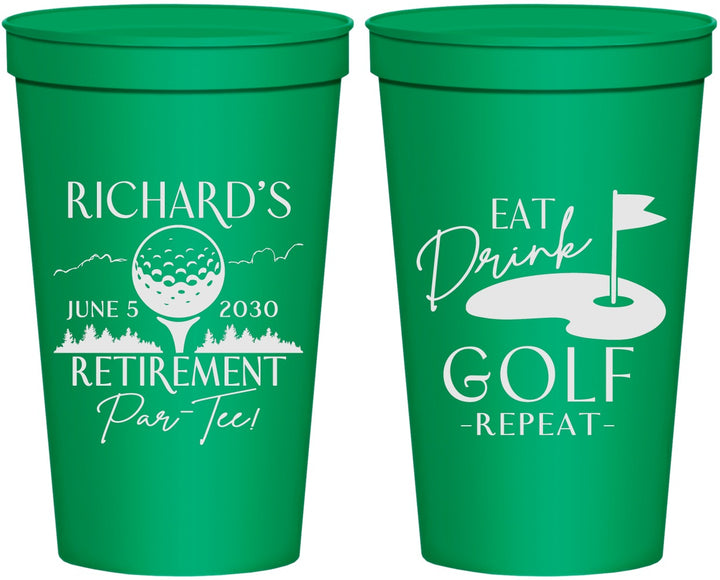 Personalized Retirement 22 oz Stadium Cups - Eat Drink Golf Repeat | 150006