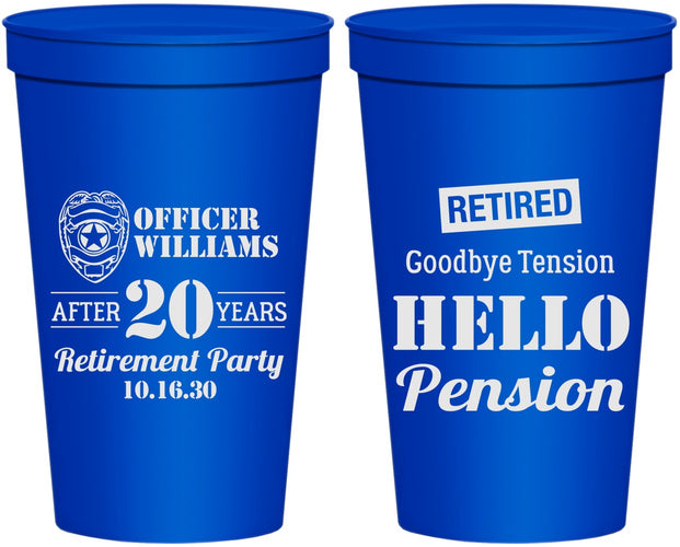 Personalized Retirement 22 oz Stadium Cups - Police Officer | 150013