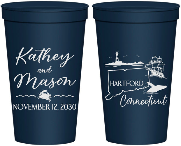 Personalized Wedding 22 oz Stadium Cups - Connecticut | 156