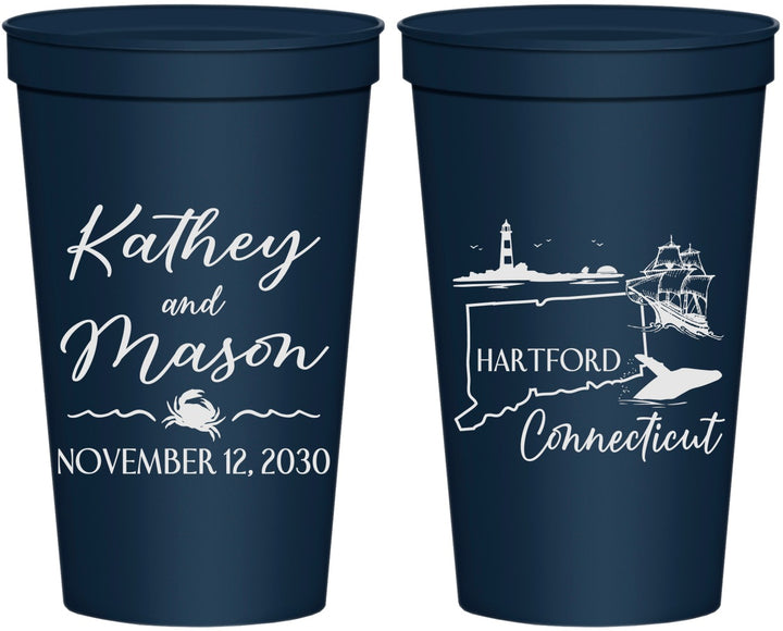 Personalized Wedding 22 oz Stadium Cups - Connecticut | 156