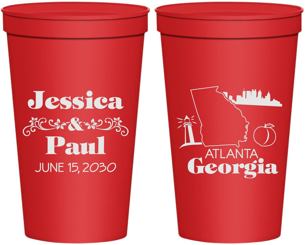 Personalized Wedding 22 oz Stadium Cups - Georgia | 159
