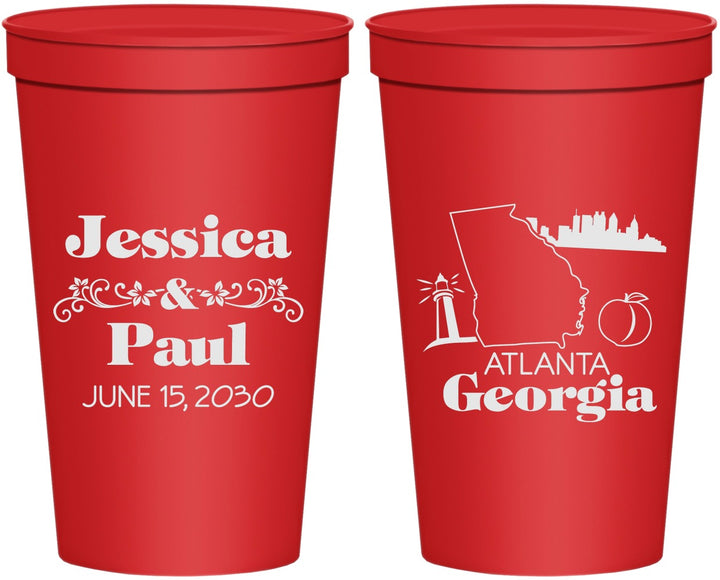 Personalized Wedding 22 oz Stadium Cups - Georgia | 159