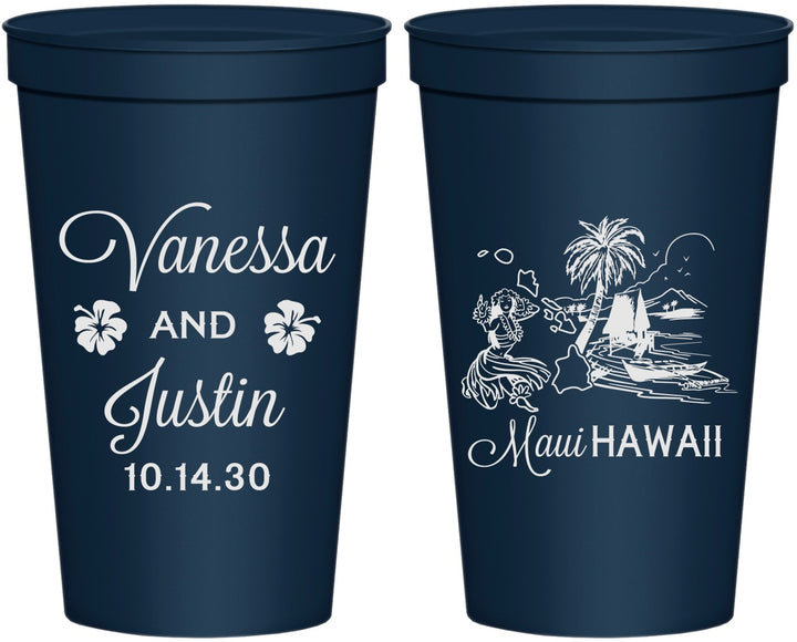 Personalized Wedding 22 oz Stadium Cups - Hawaii | 160