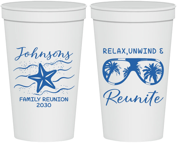 Personalized Family Reunion 22 oz Stadium Cups - Relax Unwind Reunite | 160019