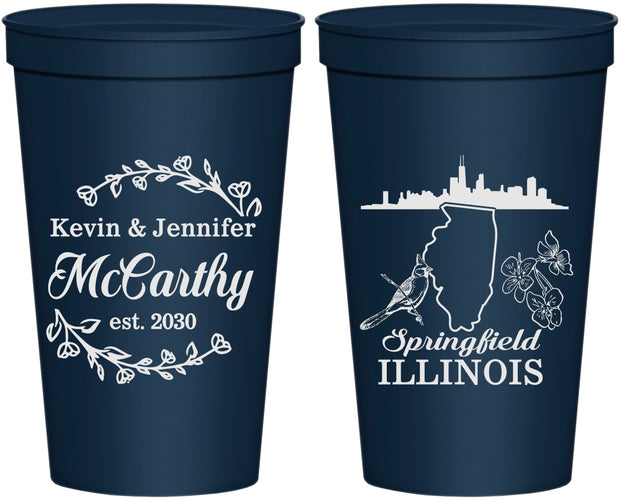 Personalized Wedding 22 oz Stadium Cups - Illinois | 162