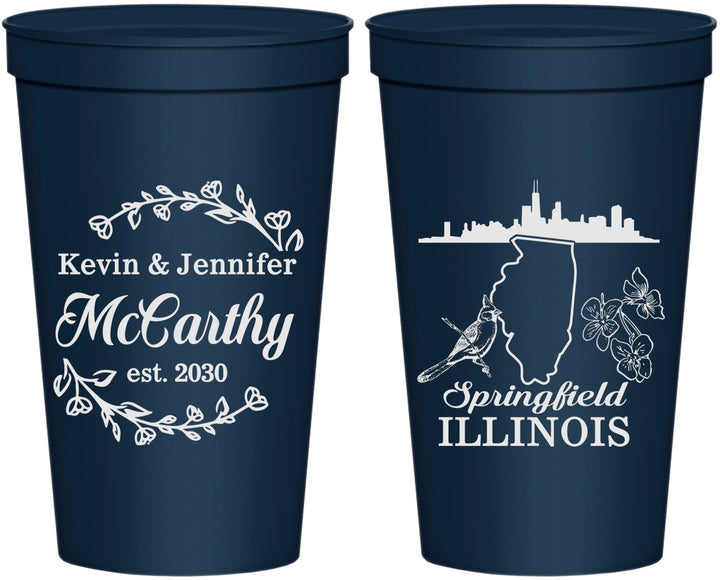 Personalized Wedding 22 oz Stadium Cups - Illinois | 162