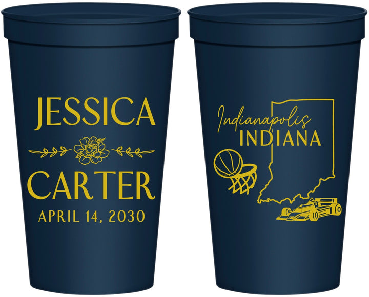Personalized Wedding 22 oz Stadium Cups - Indiana | 163