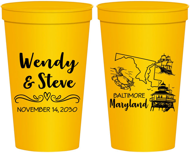 Personalized Wedding 22 oz Stadium Cups - Maryland | 169