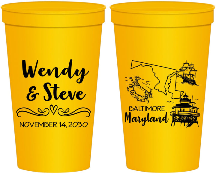 Personalized Wedding 22 oz Stadium Cups - Maryland | 169