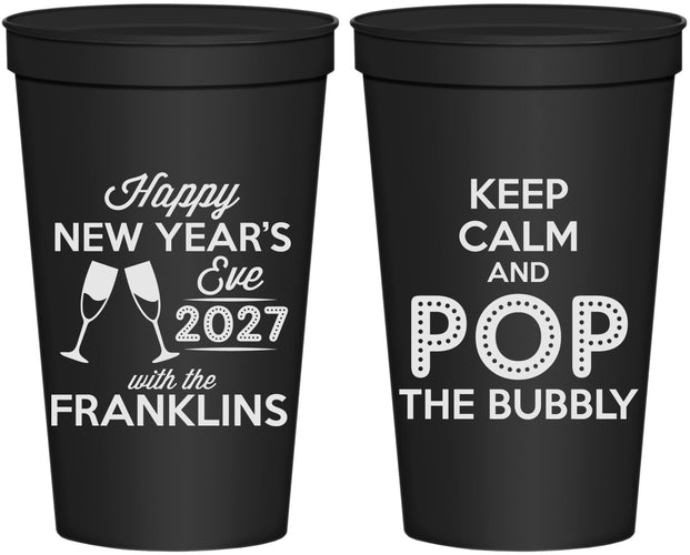 Personalized New Years 22 oz Stadium Cups - 2027 Pop The Bubbly | 170006