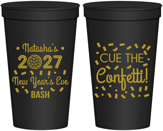 Personalized New Years 22 oz Stadium Cups - 2027 Nye Confetti | 170012