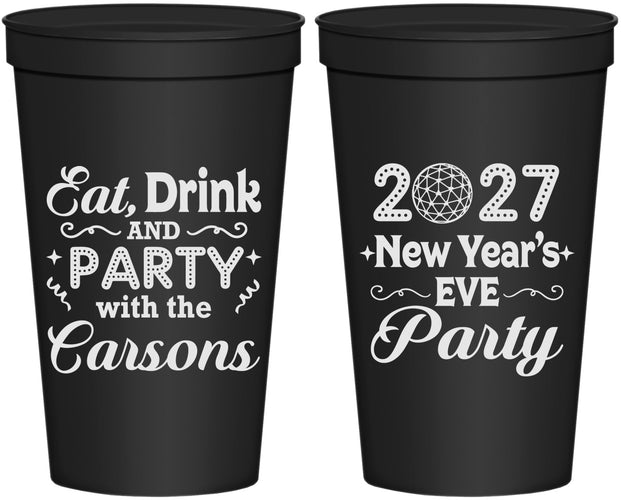 Personalized New Years 22 oz Stadium Cups - 2027 Eat Drink Party | 170022