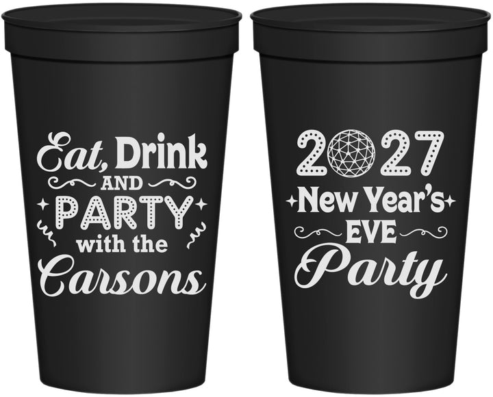 Personalized New Years 22 oz Stadium Cups - 2027 Eat Drink Party | 170022