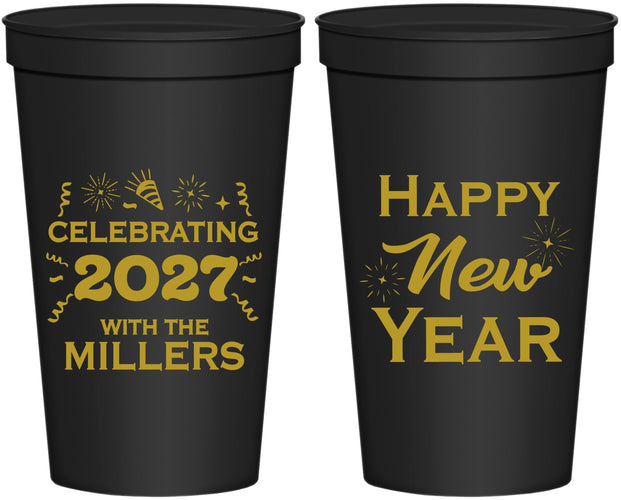 Personalized New Years 22 oz Stadium Cups - 2027 Nye Confetti | 170028