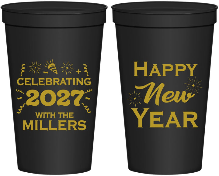 Personalized New Years 22 oz Stadium Cups - 2027 Nye Confetti | 170028
