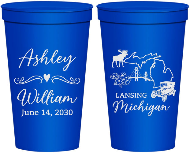 Personalized Wedding 22 oz Stadium Cups - Michigan | 171