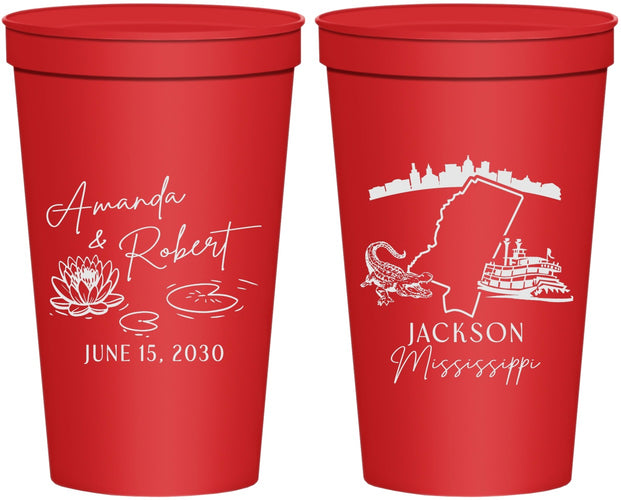 Personalized Wedding 22 oz Stadium Cups - Mississippi | 173