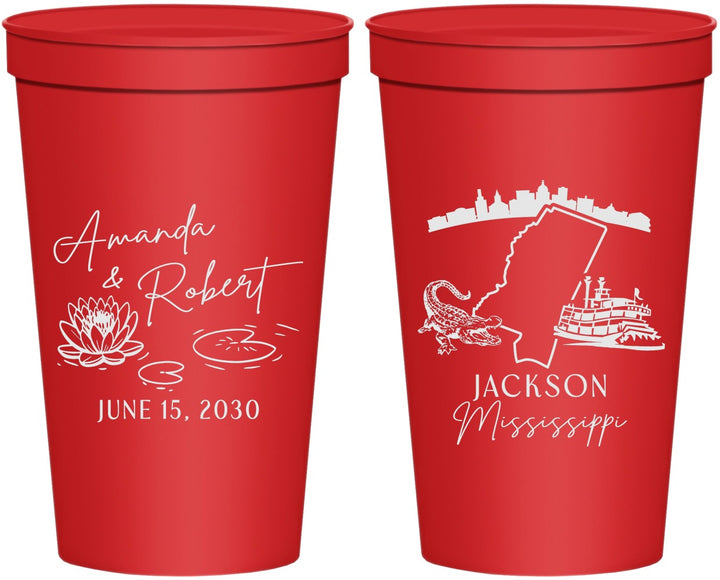 Personalized Wedding 22 oz Stadium Cups - Mississippi | 173