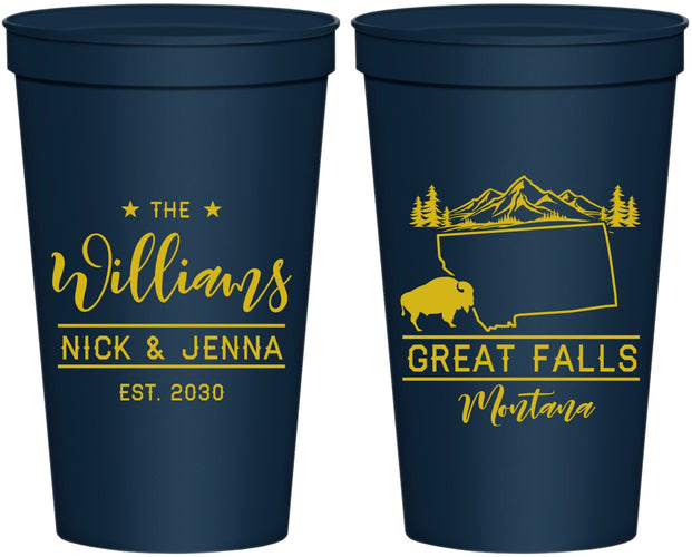 Personalized Wedding 22 oz Stadium Cups - Montana | 175