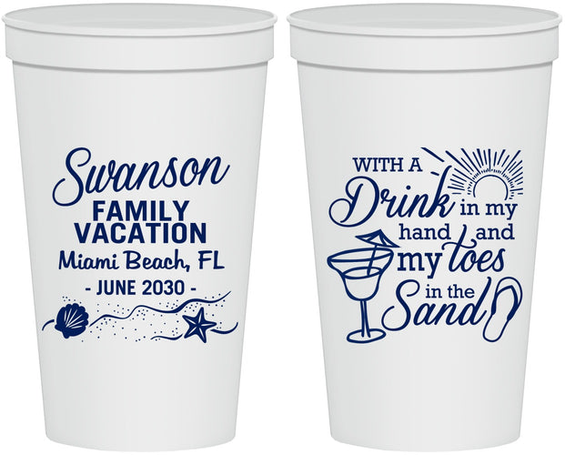 Personalized Family Vacation 22 oz Stadium Cups - Beach Toes In The Sand | 180000