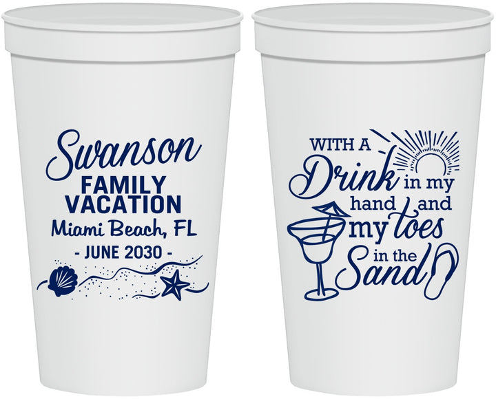 Personalized Family Vacation 22 oz Stadium Cups - Beach Toes In The Sand | 180000