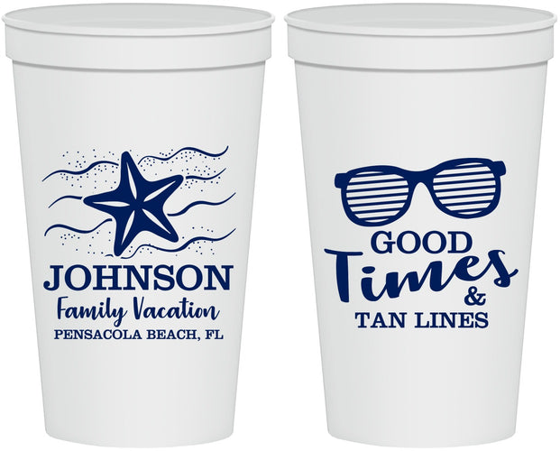 Personalized Family Vacation 22 oz Stadium Cups - Good Times Tan Lines | 180003