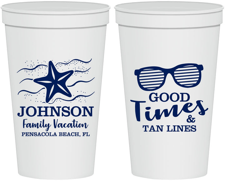 Personalized Family Vacation 22 oz Stadium Cups - Good Times Tan Lines | 180003