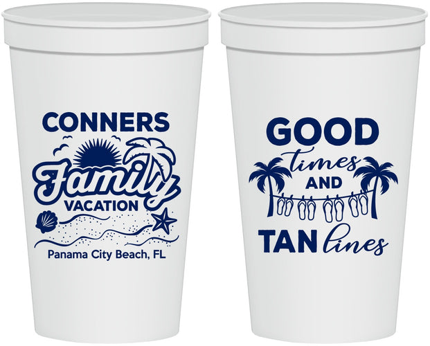 Personalized Family Vacation 22 oz Stadium Cups - Good Times Tan Lines | 180005