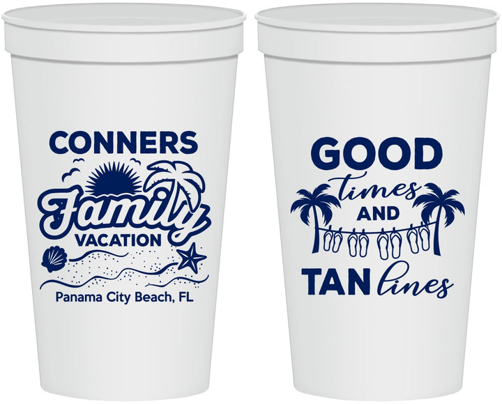 Personalized Family Vacation 22 oz Stadium Cups - Good Times Tan Lines | 180005