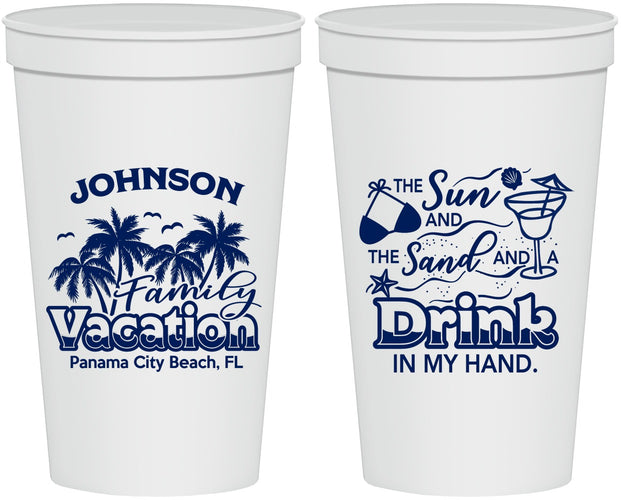 Personalized Family Vacation 22 oz Stadium Cups - Sun And Sand Beach | 180007