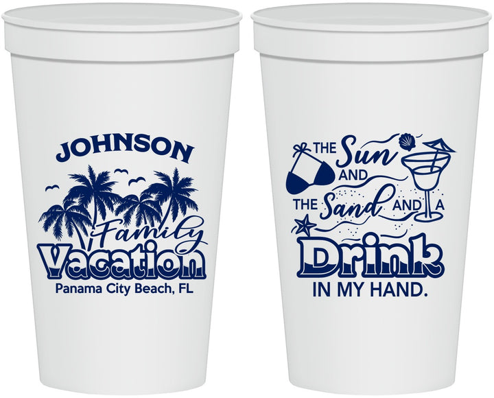 Personalized Family Vacation 22 oz Stadium Cups - Sun And Sand Beach | 180007