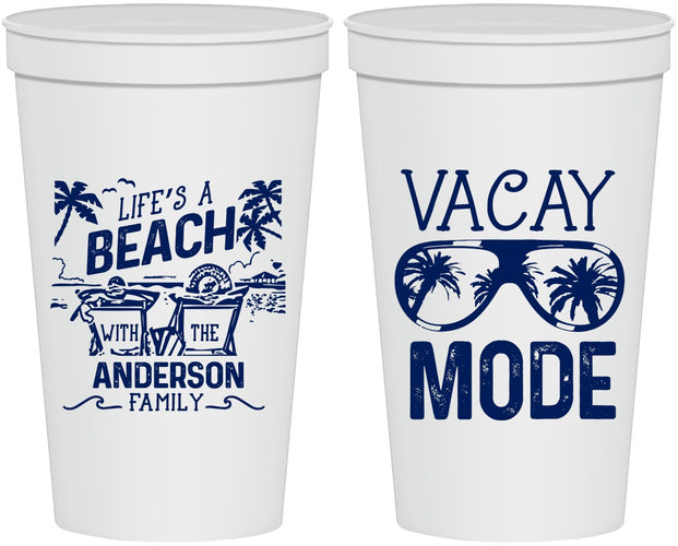 Personalized Family Vacation 22 oz Stadium Cups - Lifes A Beach | 180008