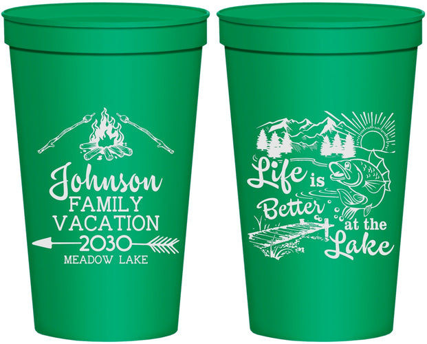 Personalized Family Vacation 22 oz Stadium Cups - Lake Camping | 180011