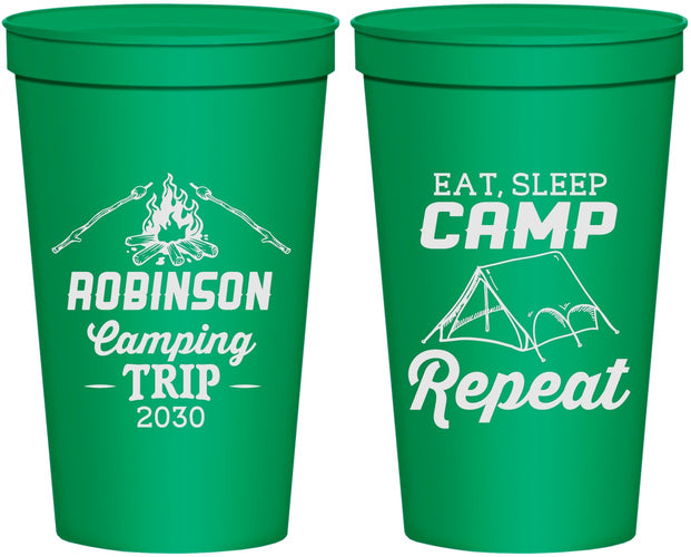Personalized Family Vacation 22 oz Stadium Cups - Eat Sleep Camp Repeat | 180014