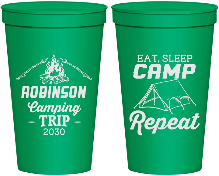 Personalized Family Vacation 22 oz Stadium Cups - Eat Sleep Camp Repeat | 180014