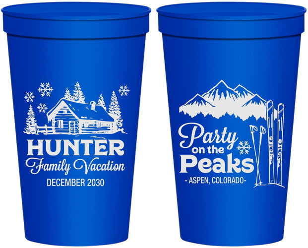 Personalized Family Vacation 22 oz Stadium Cups - Ski Trip Peaks | 180020