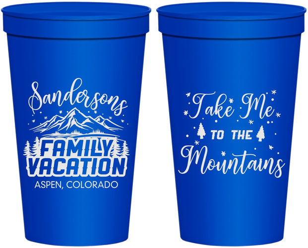 Personalized Family Vacation 22 oz Stadium Cups - Ski Trip Peaks | 180023