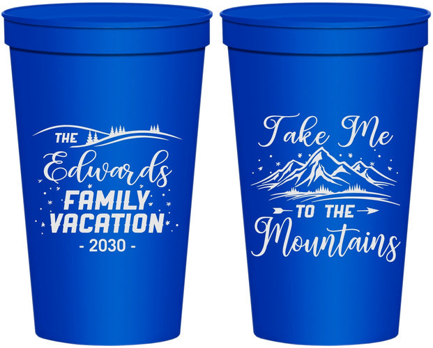 Personalized Family Vacation 22 oz Stadium Cups - Mountains | 180024