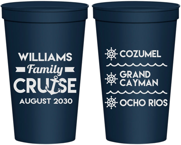 Personalized Family Vacation 22 oz Stadium Cups - Nautical Cruise | 180034